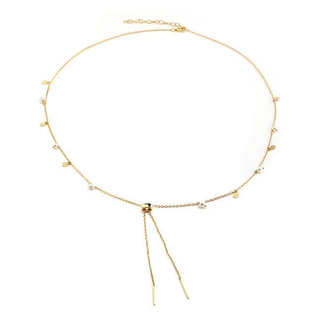 925 Sterling Silver Pearl Coin Charm Sliding Necklace For Women