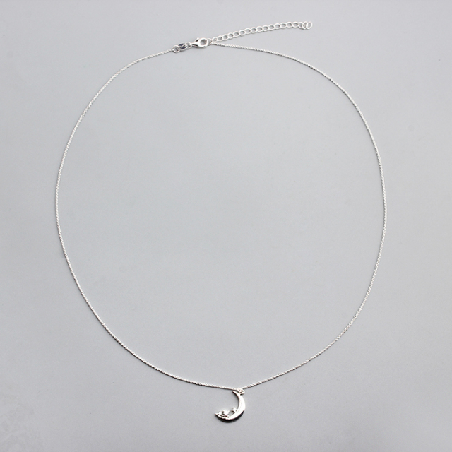925 Sterling Silver Moon Charm Trendy Jewellery Necklace