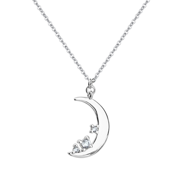 925 Sterling Silver Moon Charm Trendy Jewellery Necklace