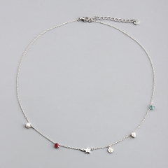 925 Sterling Silver Gemstone And Pearl Star Charm Necklace
