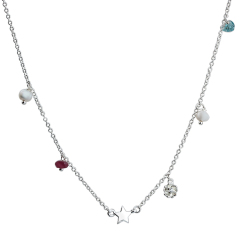 925 Sterling Silver Gemstone And Pearl Star Charm Necklace
