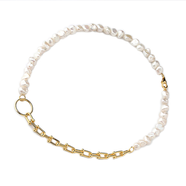 925 Sterling Silver Hardwear Link Baroque Pearl Necklace