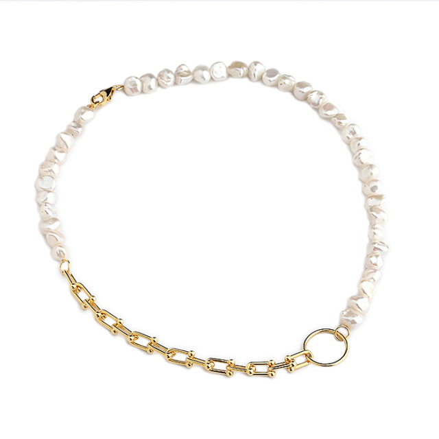 925 Sterling Silver Hardwear Link Baroque Pearl Necklace