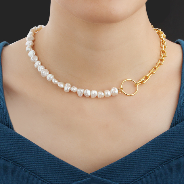 925 Sterling Silver Hardwear Link Baroque Pearl Necklace