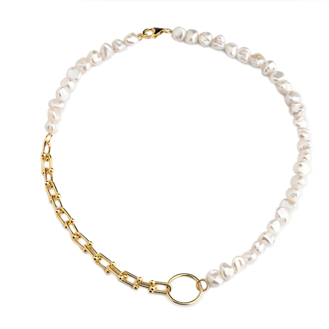 925 Sterling Silver Hardwear Link Baroque Pearl Necklace