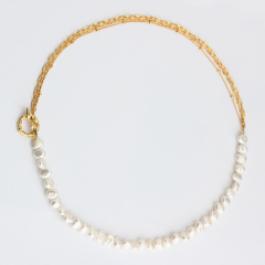 925 Sterling Silver Layered Chain Baroque Pearl Necklace