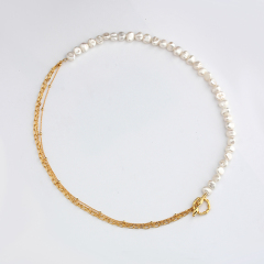 925 Sterling Silver Layered Chain Baroque Pearl Necklace