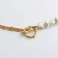 925 Sterling Silver Layered Chain Baroque Pearl Necklace