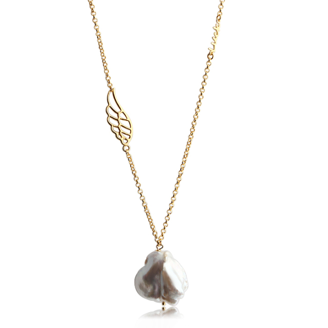 925 Sterling Silver Wing And Happy Connector Pearl Necklace