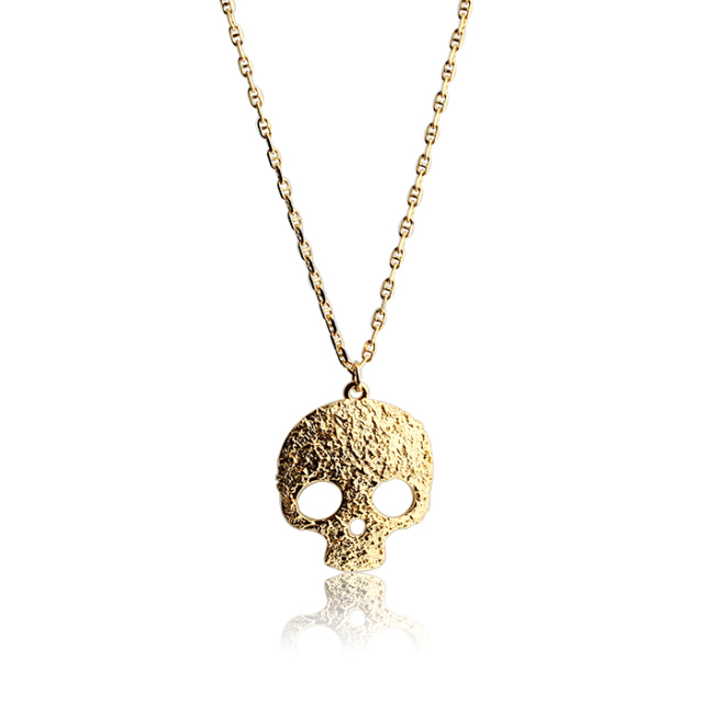 925 Sterling Silver Hammered Skull Marine Chain Necklace