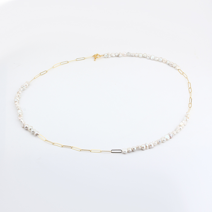 925 Sterling Silver Baroque Pearl With Long Link Paperclip Toggle Clasp Necklace