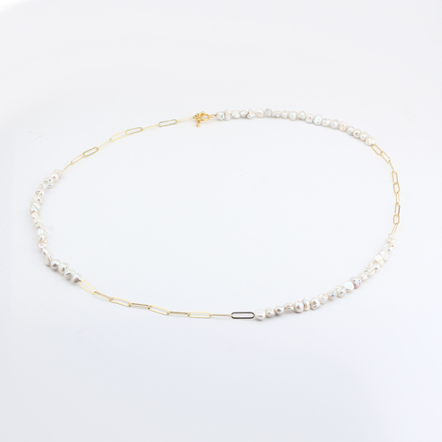 925 Sterling Silver Baroque Pearl With Long Link Paperclip Toggle Clasp Necklace