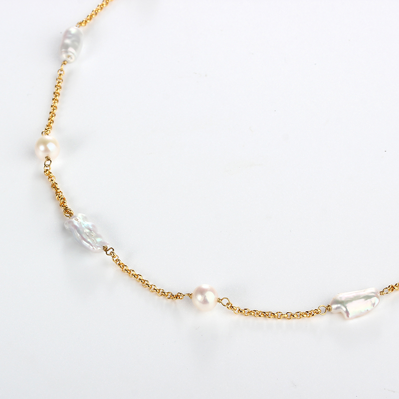 925 Sterling Silver Pearl Chain Long Necklace