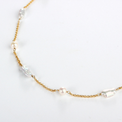 925 Sterling Silver Pearl Chain Long Necklace
