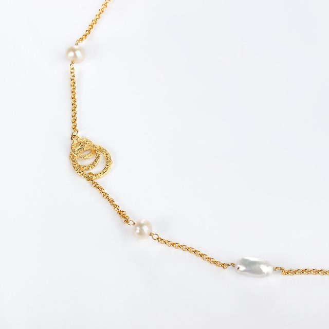 925 Sterling Silver Pearl Chain Long Necklace