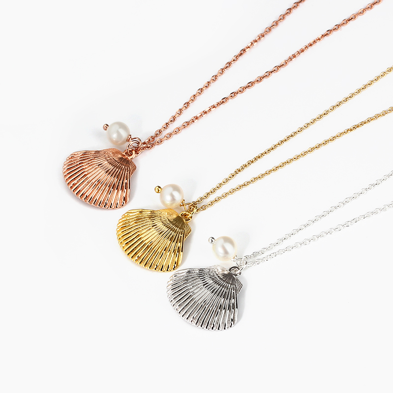925 Sterling Silver Shell Pendant Necklace With Pearl