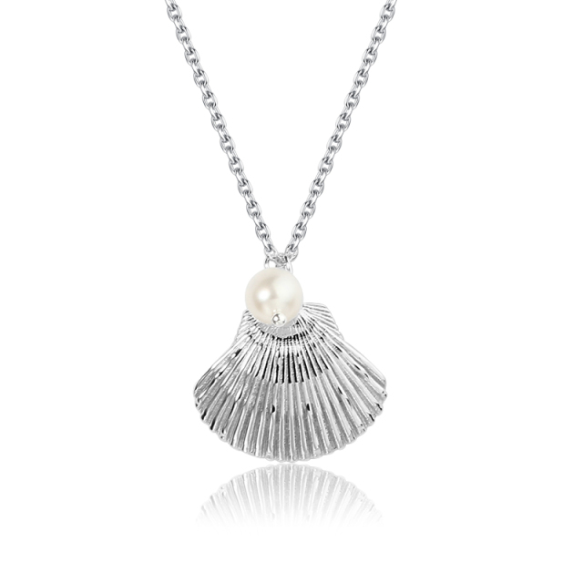 925 Sterling Silver Shell Pendant Necklace With Pearl
