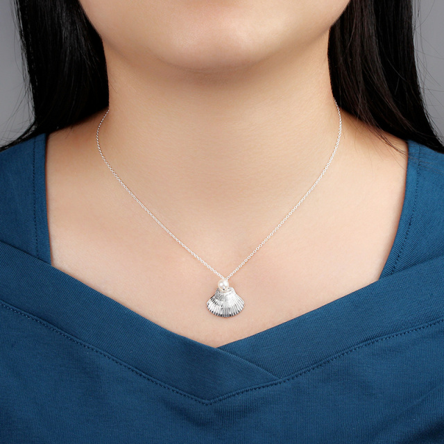 925 Sterling Silver Shell Pendant Necklace With Pearl