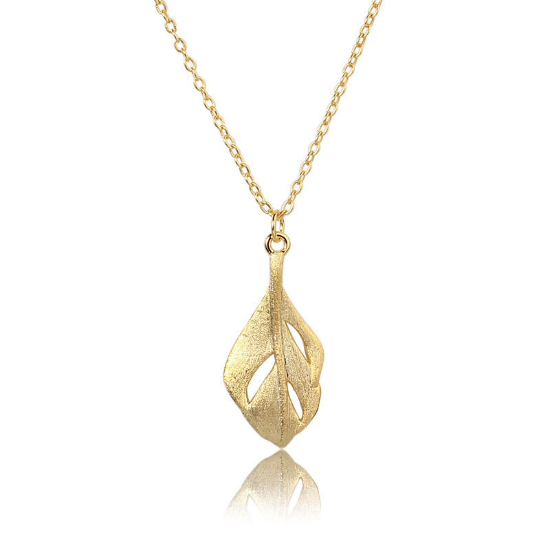 925 Sterling Silver Brush Leaf Pendant Necklace