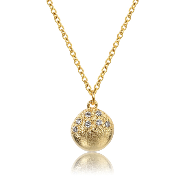 925 Sterling Silver Hammered CZ Necklace