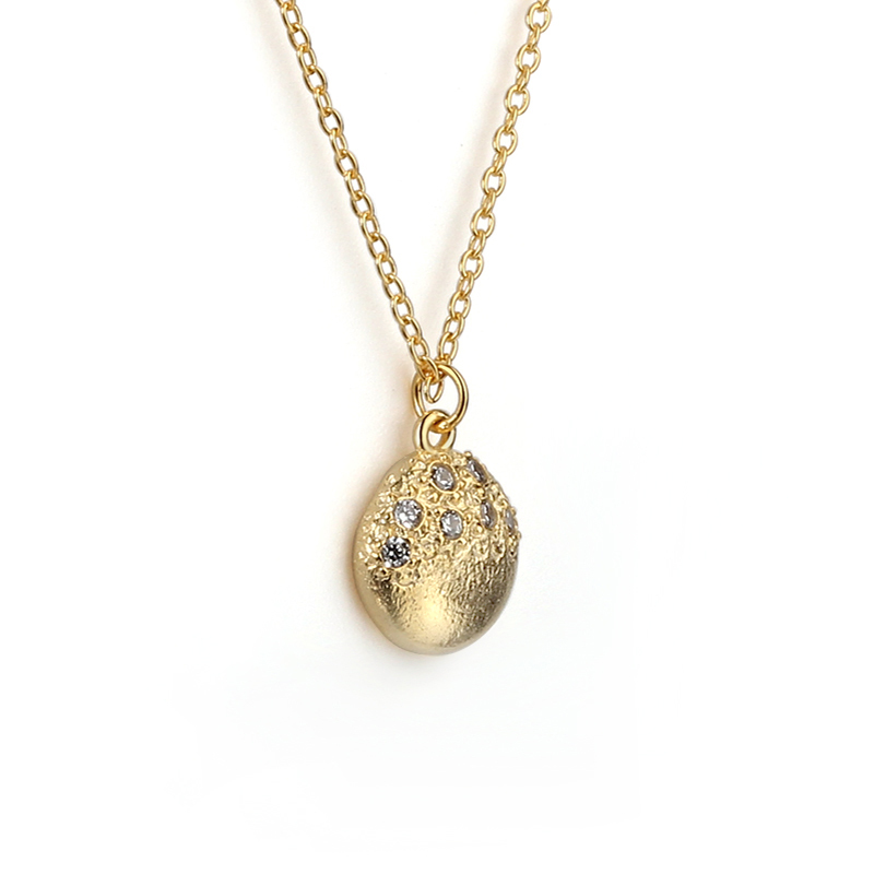 925 Sterling Silver Hammered CZ Necklace