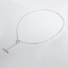 Sterling Silver 925 Diamond Cut Paperclip Chain With Toggle Clasp Necklac