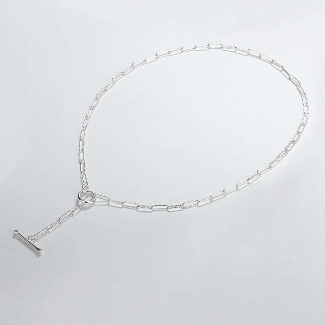 Sterling Silver 925 Diamond Cut Paperclip Chain With Toggle Clasp Necklac