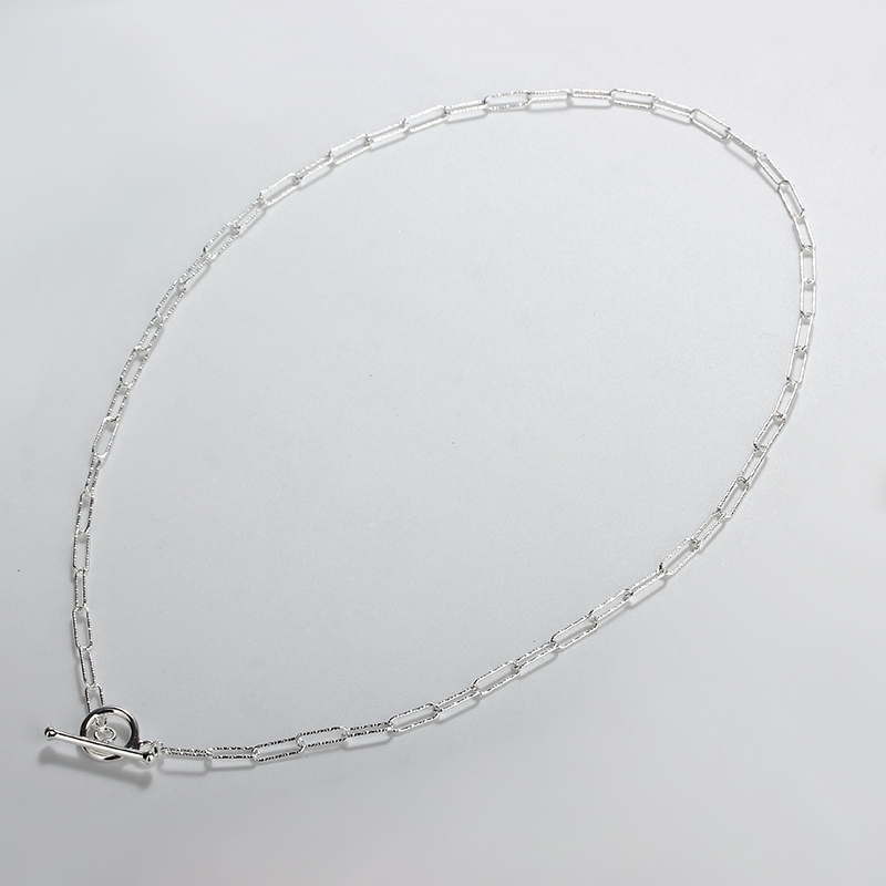 Sterling Silver 925 Diamond Cut Paperclip Chain With Toggle Clasp Necklac