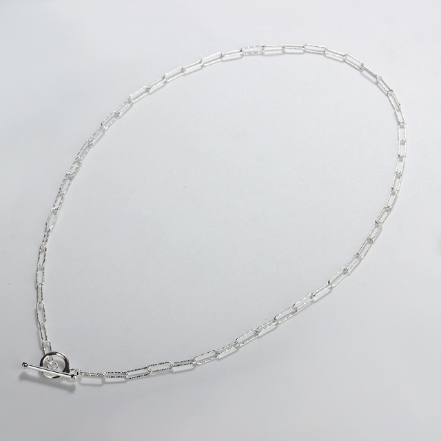 Sterling Silver 925 Diamond Cut Paperclip Chain With Toggle Clasp Necklac