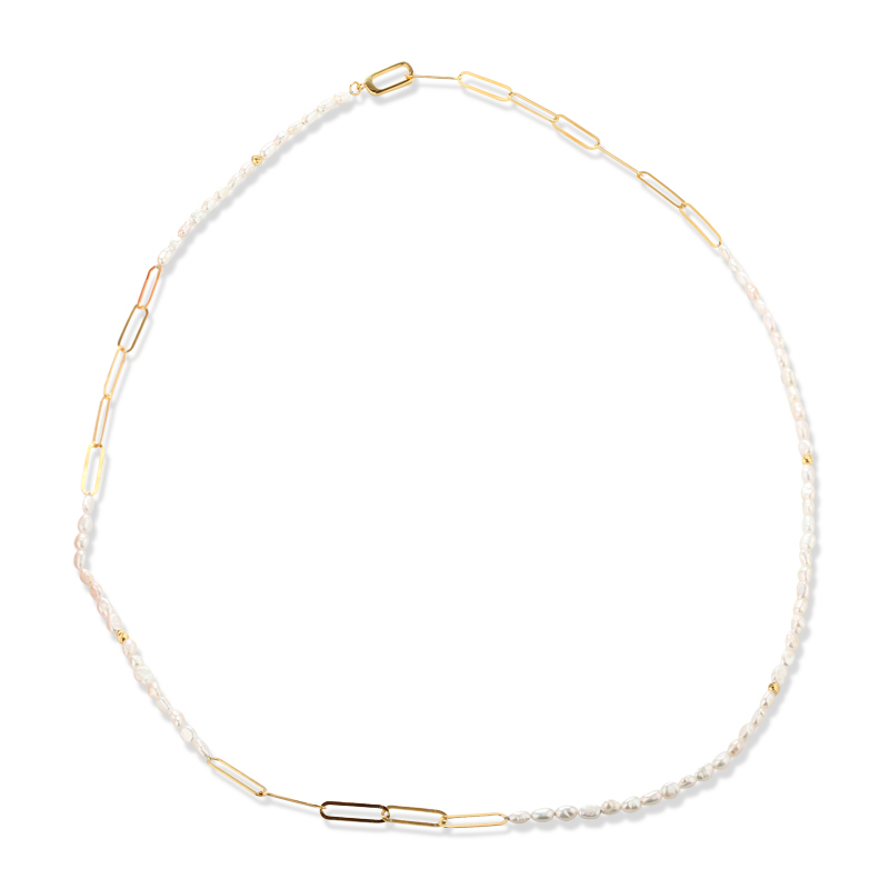 925 Sterling Silver  Pearl Long Necklace With Link Clasp
