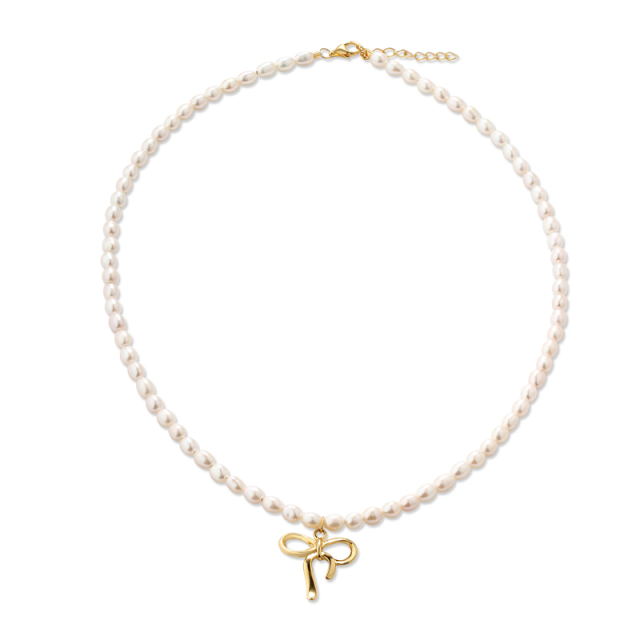 925 Sterling Silver Fashion Butterfly Pearl Necklace