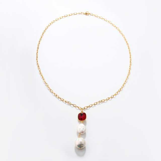 925 Sterling Silver Crystal Baroque Pearl Necklace