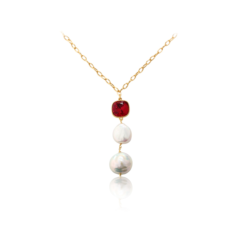 925 Sterling Silver Crystal Baroque Pearl Necklace