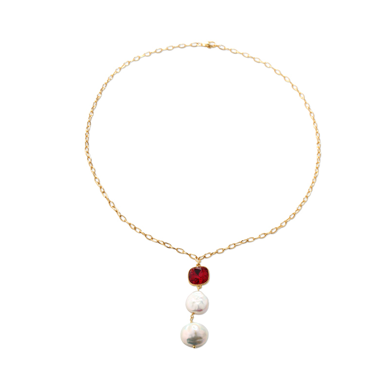 925 Sterling Silver Crystal Baroque Pearl Necklace