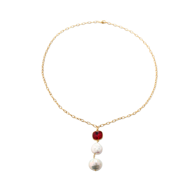 925 Sterling Silver Crystal Baroque Pearl Necklace