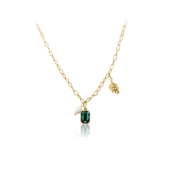 925 Sterling Silver Crystal And Pearl Long Cable Chain Leaf Necklace
