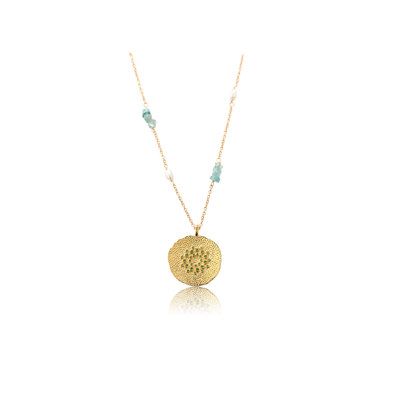 925 Sterling Silver Handmade Hammered Surface Pendant And Gemstone Pearl Necklace