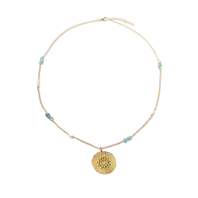 925 Sterling Silver Handmade Hammered Surface Pendant And Gemstone Pearl Necklace