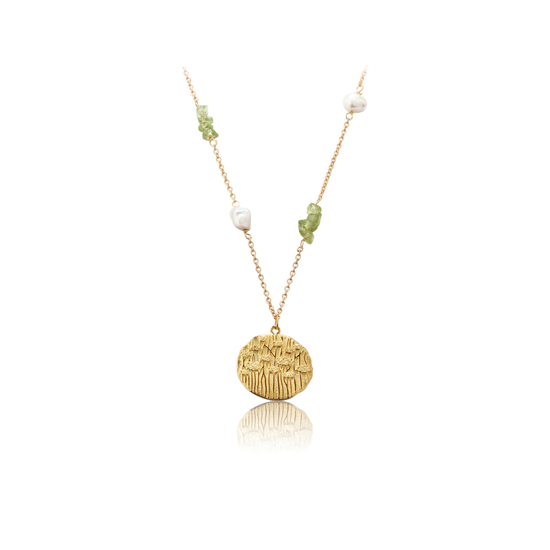 925 Sterling Silver Handmade Hammered Surface Pendant And Gemstone Pearl Necklace