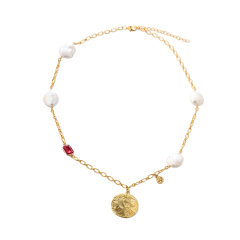 925 Sterling Silver Handmade Hammered Surface Pendant And Crystal Pearl Necklace