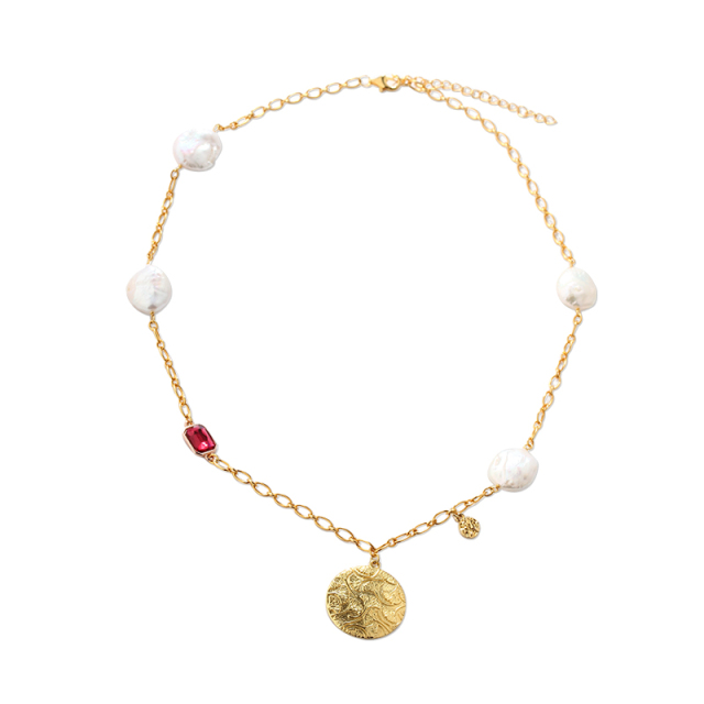 925 Sterling Silver Handmade Hammered Surface Pendant And Crystal Pearl Necklace