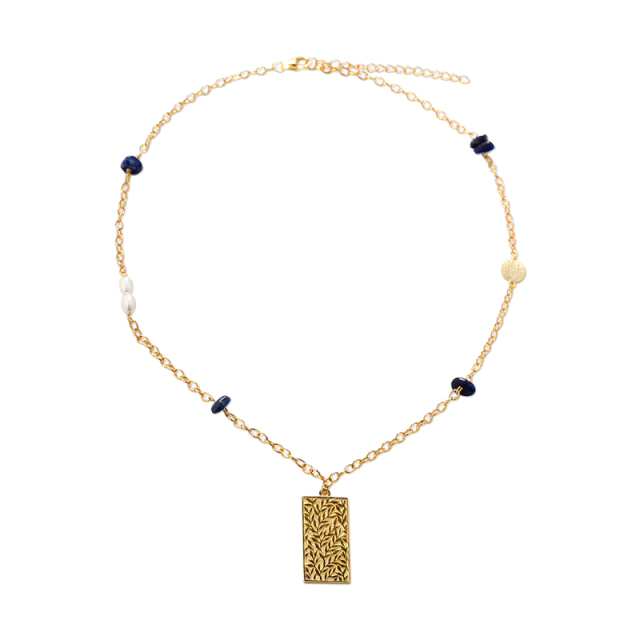 925 Sterling Silver Handmade Hammered Surface Pendant And Flat Lazurite Necklace