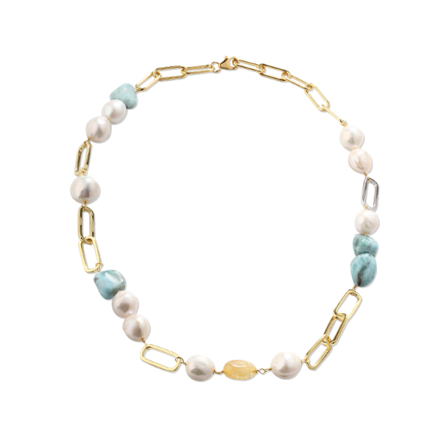925 Sterling Silver Gemstones and Pearls Necklace