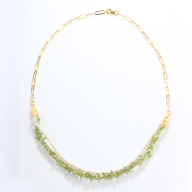925 Sterling Silver Olivine And Pearl Necklace