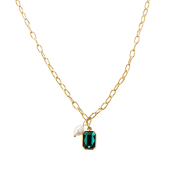 925 Sterling Silver Crystal And Pearl Long Cable Chain Necklace