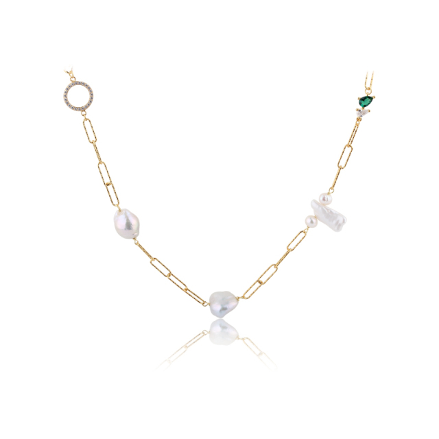 925 Sterling Silver Hammer Link Chain Pearls Necklace
