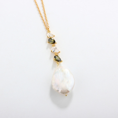 925 Sterling Silver Baroque and Pear CZ Pendant Necklace