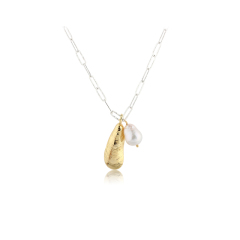 925 Sterling Silver Shell Baroque Pearl Paperclip Chain Necklace