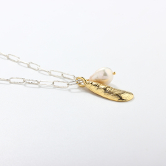 925 Sterling Silver Shell Baroque Pearl Paperclip Chain Necklace