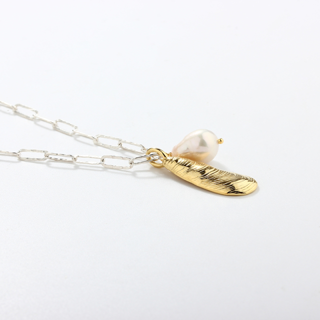 925 Sterling Silver Shell Baroque Pearl Paperclip Chain Necklace